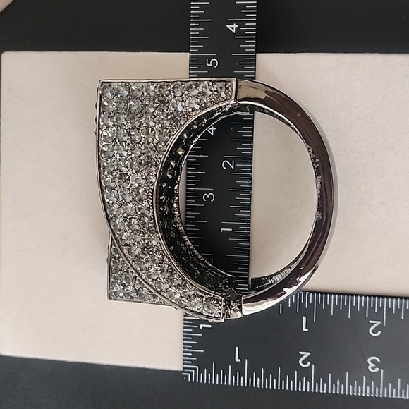 Unique Gunmetal Asymmetrical Crystal Statement Clamper Hinge Bracelet - Picture 13 of 13